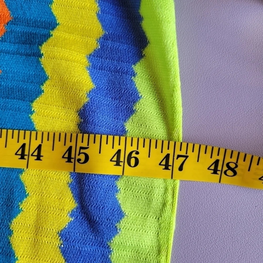 Rainbow 70s Retro Stripe Chevron Print Fringe Oversize Blanket Shawl 61X47 - Picture 5 of 5